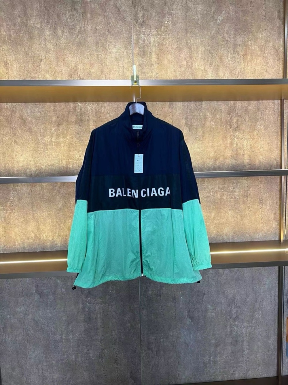🚩steal Balenciaga Black, Navy & Mint Green Colorblock Zip Jacket